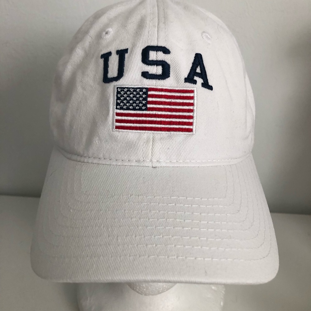 White USA Baseball Cap with Flag Embroidery